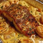 Creamy Garlic Butter Shrimp & Seared Salmon