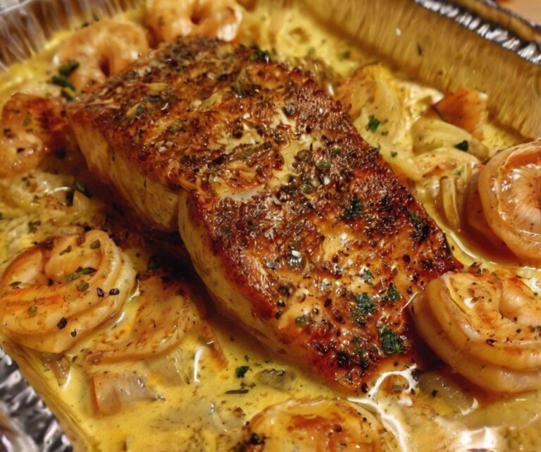 Creamy Garlic Butter Shrimp & Seared Salmon