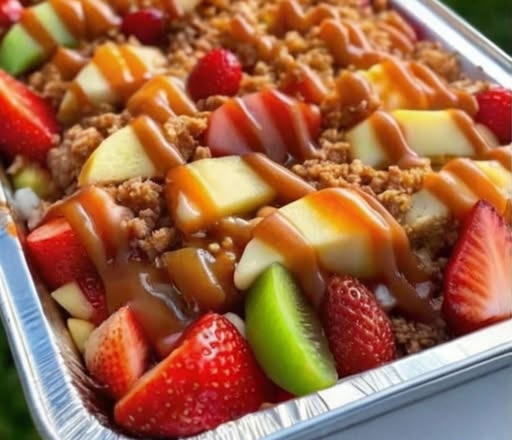 Cheesecake Fruit Salad with Caramel Drizzle