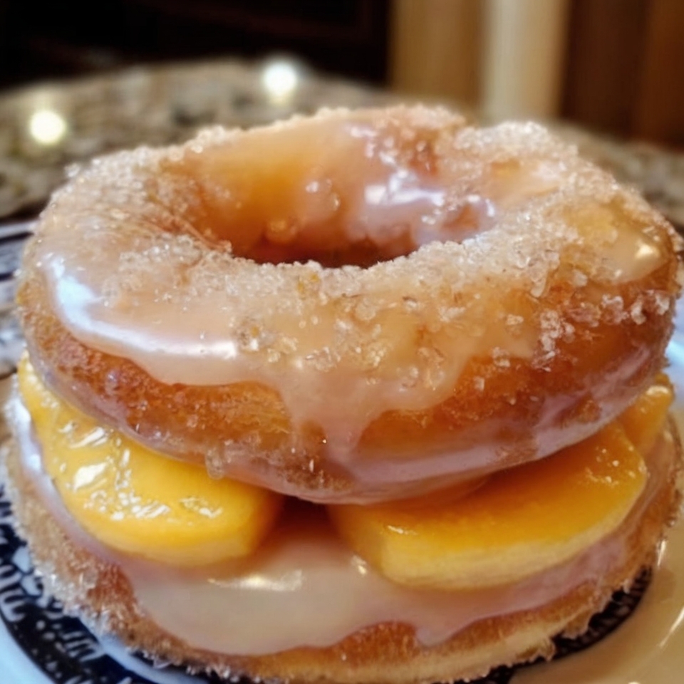Classic Peach Cobbler Cheesecake Donuts