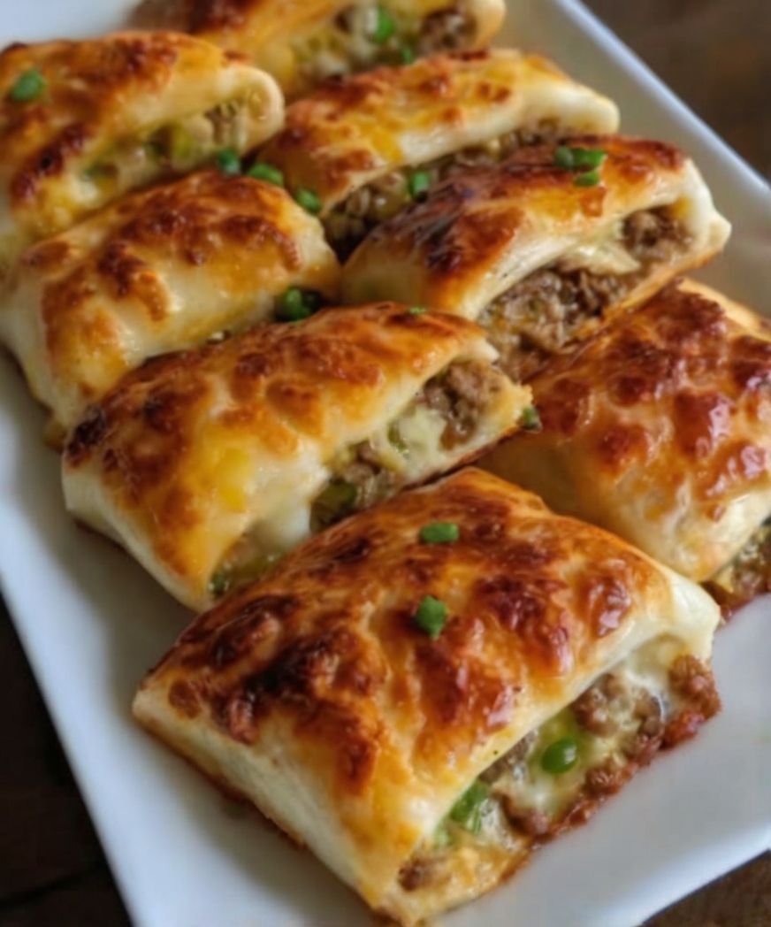 Cheesy Beef Stuffed Biscuit Rolls